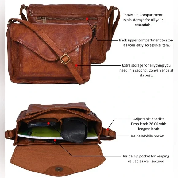 Handmade Leather Crossbody Purse - Picture 2 of 7